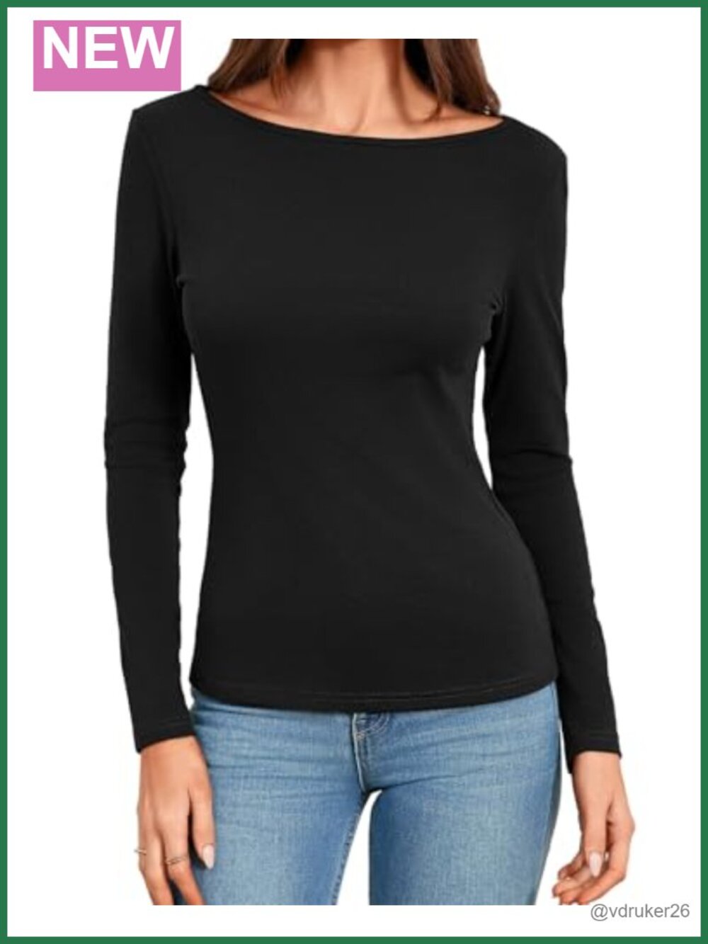 Women's Cotton Boat Neck Long Sleeve Slim Fit T-Shirt
